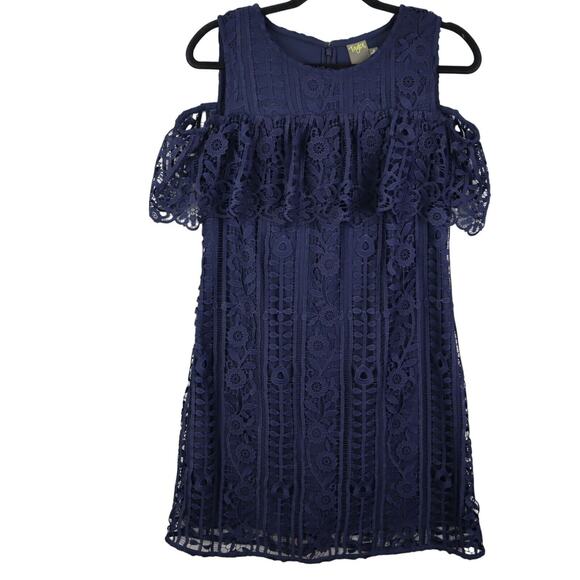 Taylor Women's Size 8 Navy-Blue Lace Dress Cold Shoulder - Picture 1 of 8